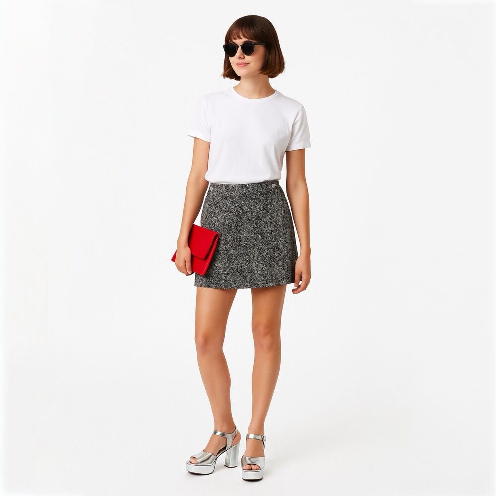 🆕 Topshop Mini Leopard Print Flocked Moto Skirt in Monochrome
